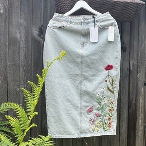 Vintage Hand-Embroidered Denim Skirt